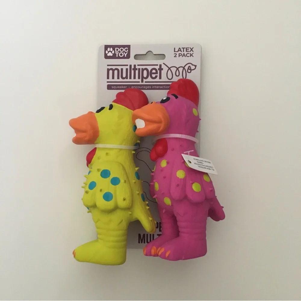 Dog Toys 2 Latex Chickens Squeakers Fetch Toss Play Squeak NEW | Multipet